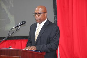 Mr. Mc Levon “Mackie” Tross, Owner and Manager of A-1Farms in Gingerland, delivering remarks as the featured speaker at the Ministry of Agriculture’s Agenda 2021 forum at the St. Paul’s Anglican Church Hall on January 19, 2021