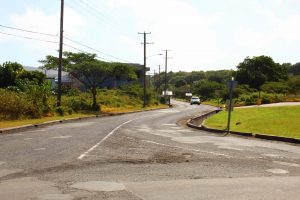A section of the Island Main Road from the roundabout to Horfords Building Center on February 04, 2021, to be resurfaced by the Public Works Department