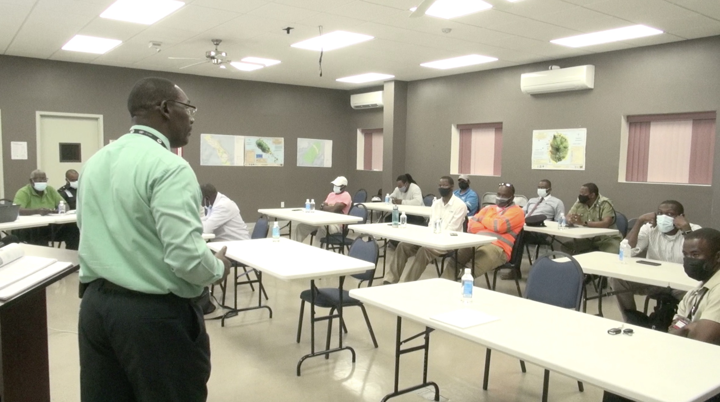 Mr. Royston Griffin, Civil Aviation Officer at the Civil Aviation Division in the Ministry of Foreign Affairs and Aviation giving an overview to drone operators present at a briefing hosted by the Ministry of Foreign Affairs and Aviation on April 13, 2021, at the Nevis Disaster Management Department’s conference room at Long Point