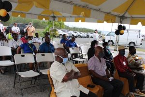 A section of those present at the Nevis Air & Sea Ports Authority’s ceremony at Long Point on March 31, 2021, to honour retiring staff members