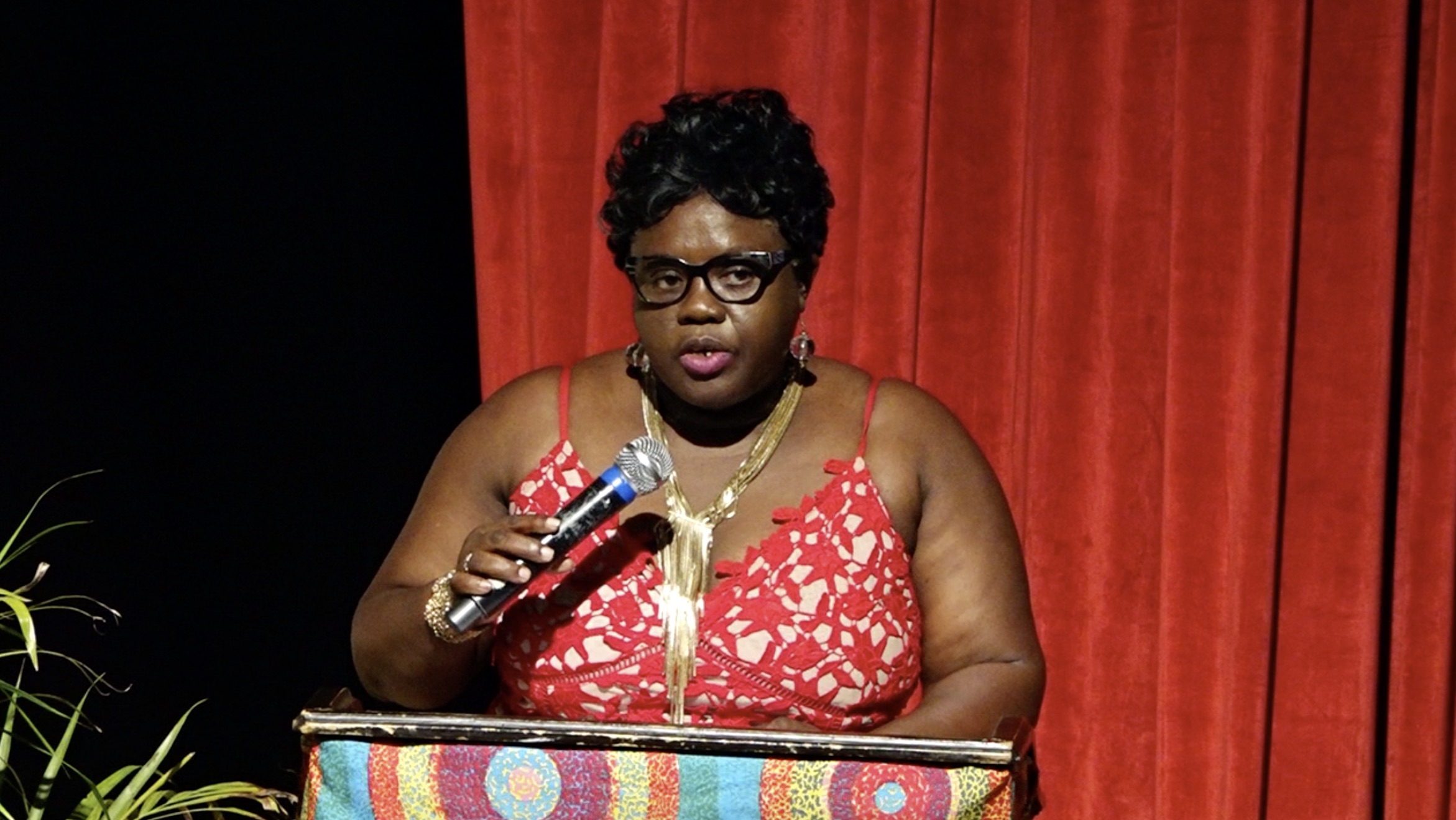 Hon. Hazel Brandy-Williams, Junior Minister of Health in the Nevis Island Administration, delivering remarks at the Recognition and Cocktail Ceremony hosted by the Nevis Nurses Association at the Nevis Performing Arts Centre on May 15, 2021