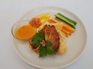 Almond Crusted Tilapia with Dasheen Chips, the winning dish by Ms. Jermella Browne at the Ministry of Tourism’s first Creative Seafood Dish Competition on May 03, 2021