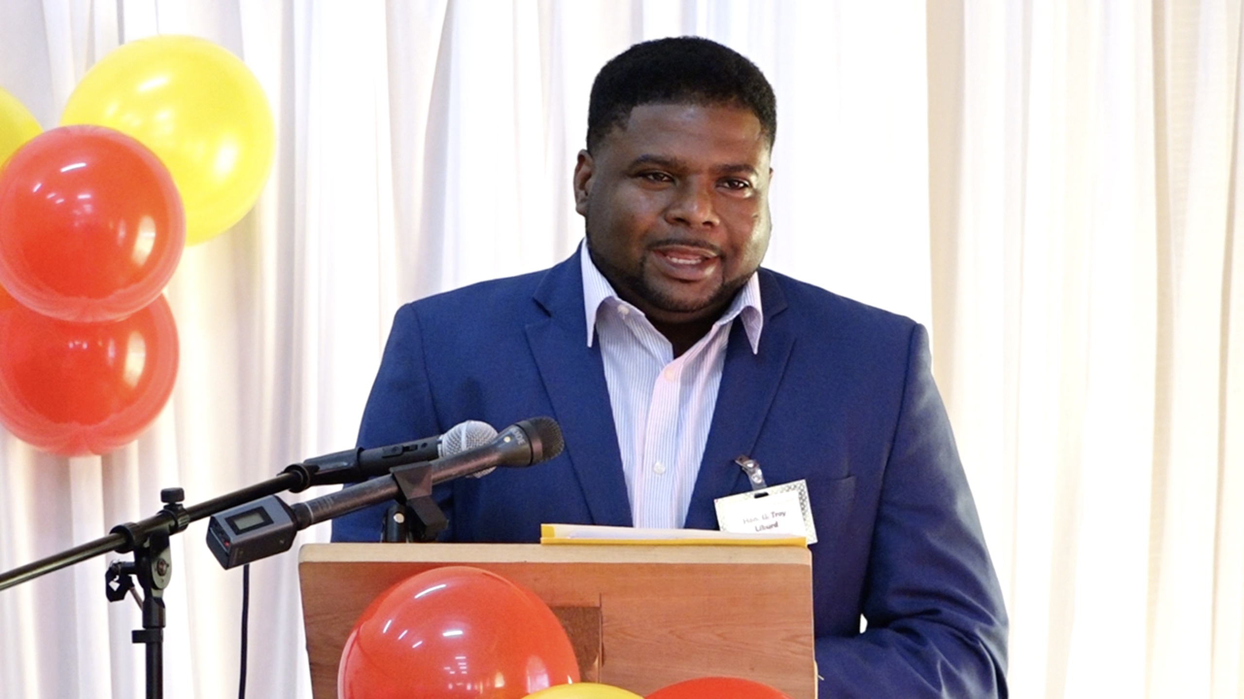 Hon. Troy Liburd, Junior Minister of Education in the Nevis Island Administration, addressing participants of the Department of Education’s Prospective Teachers' Course 2021 opening ceremony on July 19, 2021, at the Jessups Community Centre