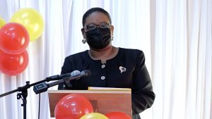 Ms. Zahnela Claxton, Principal Education Officer in the Department of Education, addressing participants of the Department of Education’s Prospective Teachers Course 2021 opening ceremony on July 19, 2021, at the Jessups Community Centre