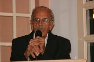 The late Mr. Arthur Evelyn, the first Minister of Tourism in the Nevis Island Administration speaking at a ceremony at the Old Manor Hotel hosted by the Administration many years ago in honour of his contribution to tourism development on Nevis