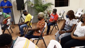 A section of residents of Bath Village at a town hall meeting hosted by the Ministry of Communication and Works on September 02, 2021