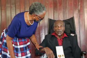 Dr. Albert Linton Liburd Sr. recipient of the 2020 Medal of Honour for his outstanding contribution to National Service in the field of Medicine with Her Honour Mrs. Hyleeta Liburd, Deputy Governor General on Nevis following the Investiture Ceremony at Government House at Bath Plain on September 09, 2021