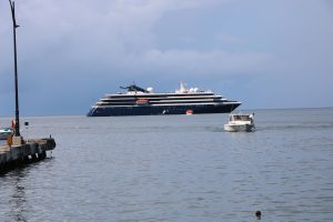 The MS World Navigator cruise ship anchored in Nevis waters on its inaugural call to the island on October 24, 2021