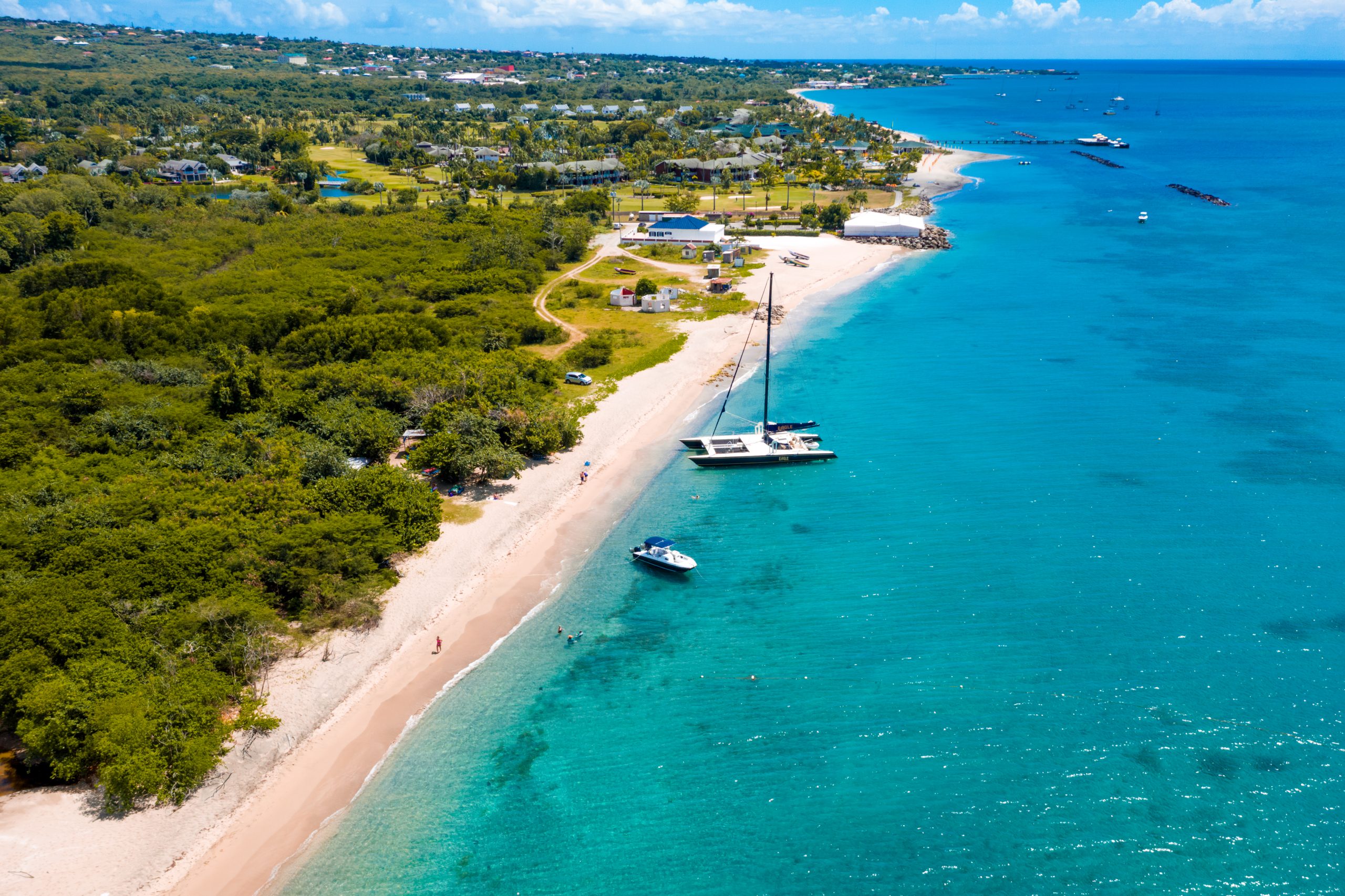 An aerial view of a section of Nevis’ coastline with the Caribbean Sea lapping on the beach (photo provided)