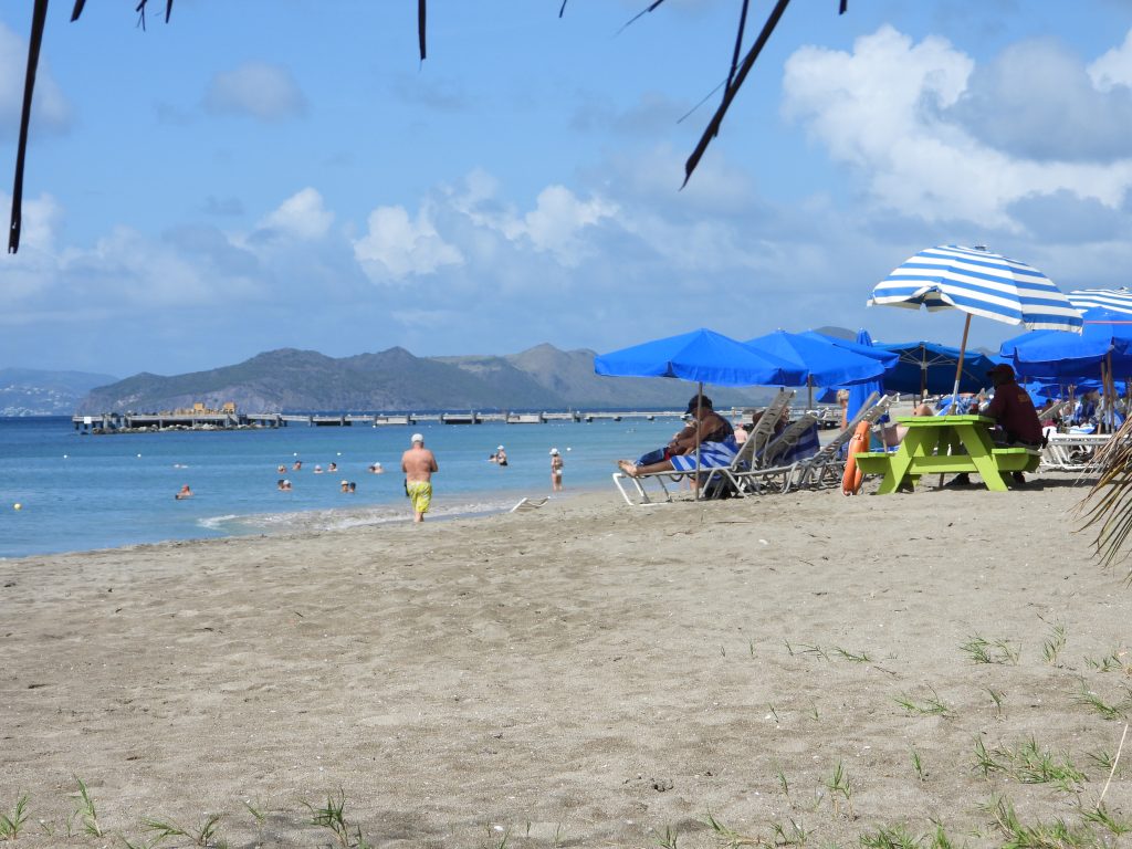 Some passengers from the MV Seabourn Odyssey, on Pinney's Beach, enjoying their visit to Nevis on November 17, 2021