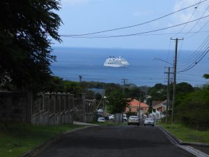 A view from Hamilton of the MV Seabourn Odyssey cruise ship at the Nevis port on November 17, 2021