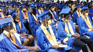 A section of the 48 graduands at the Gingerland Secondary School’s 48th Graduation and Prize Giving Ceremony at the David Freeman Center of Excellence on December 09, 2021