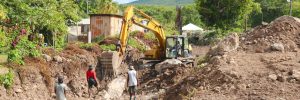Ministry of Public Works and Communications in the Nevis Island Administration revetment work in the Stoney Grove ghaut (January 24, 2022)
