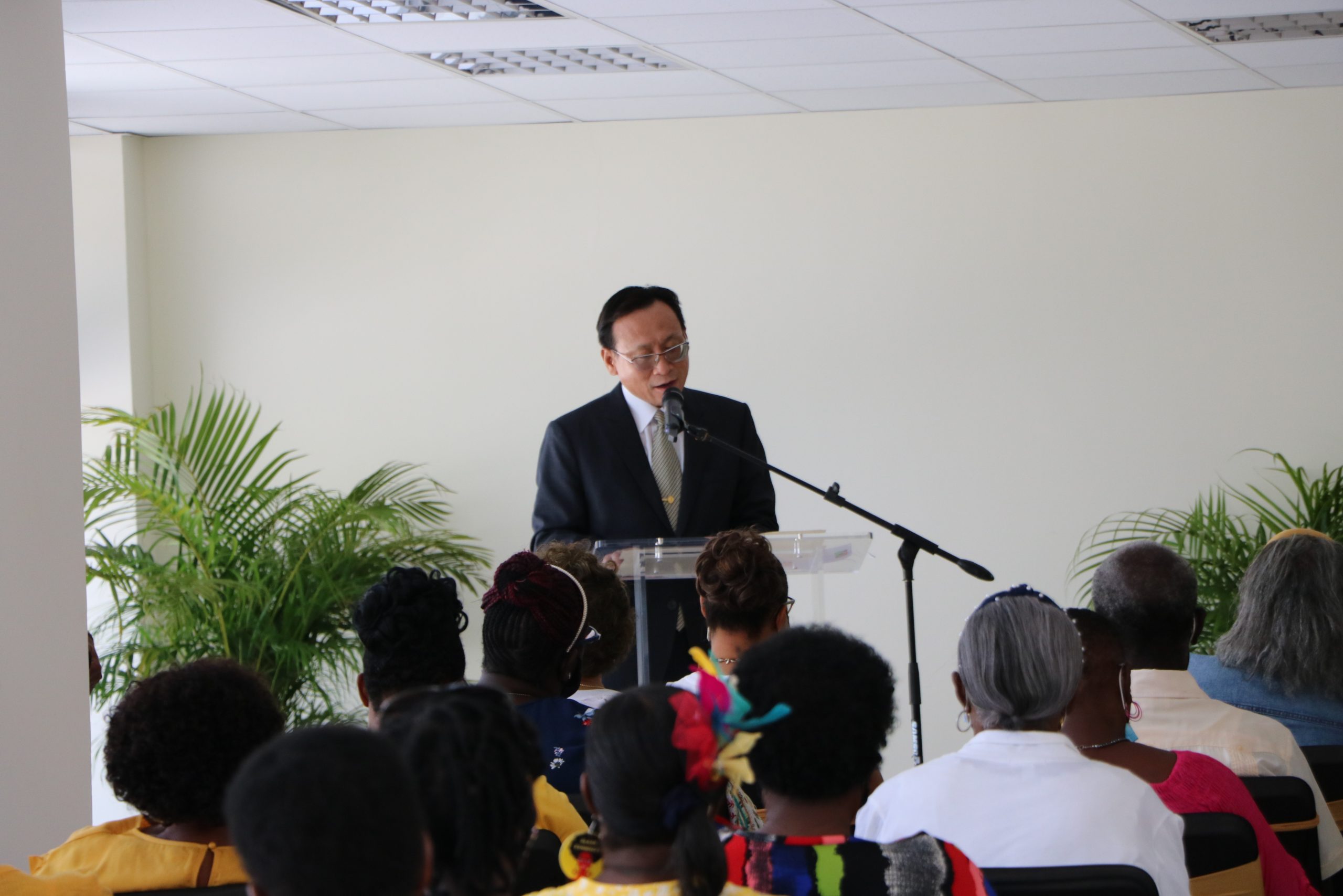 Republic of China (Taiwan) Resident Ambassador to St. Kitts and Nevis His Excellency Michael Lin, delivering remarks at the opening ceremony of Gender Expo ’22 at the Malcolm Guishard Recreational Park on March 18, 2022