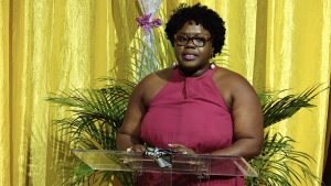 Hon. Hazel Brandy-Williams, Junior Minister of Health and Gender Affairs on Nevis at the Ministry of Health and Gender Affairs’ International Women’s Day Awards Ceremony at the Nevis Performing Arts Centre on March 08, 2022 