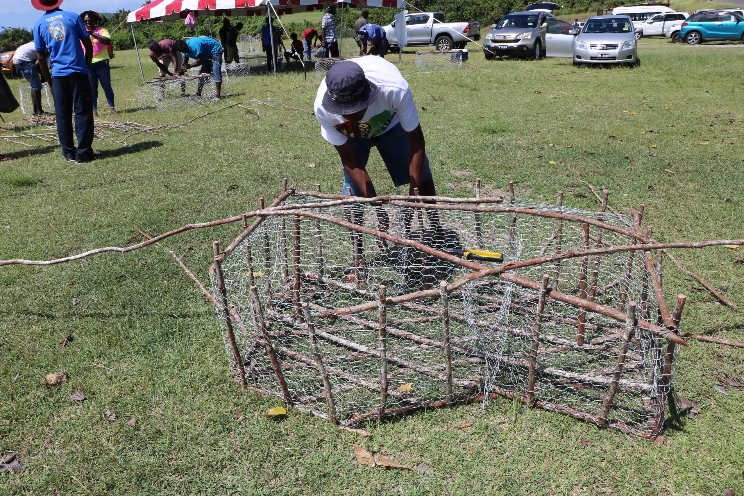 Participants at the fish trap making workshop hosted by the Department of Gender Affairs in 2021 at the Jessups Playing Field (file photo)