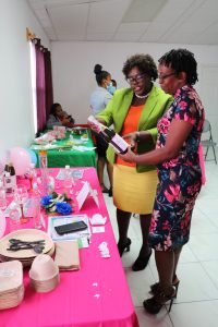 Hon. Hazel Brandy-Williams, Minister of Health and Gender Affairs viewing the work of participants at the 1st Small Business Boot Camp in 2020 (file photo)