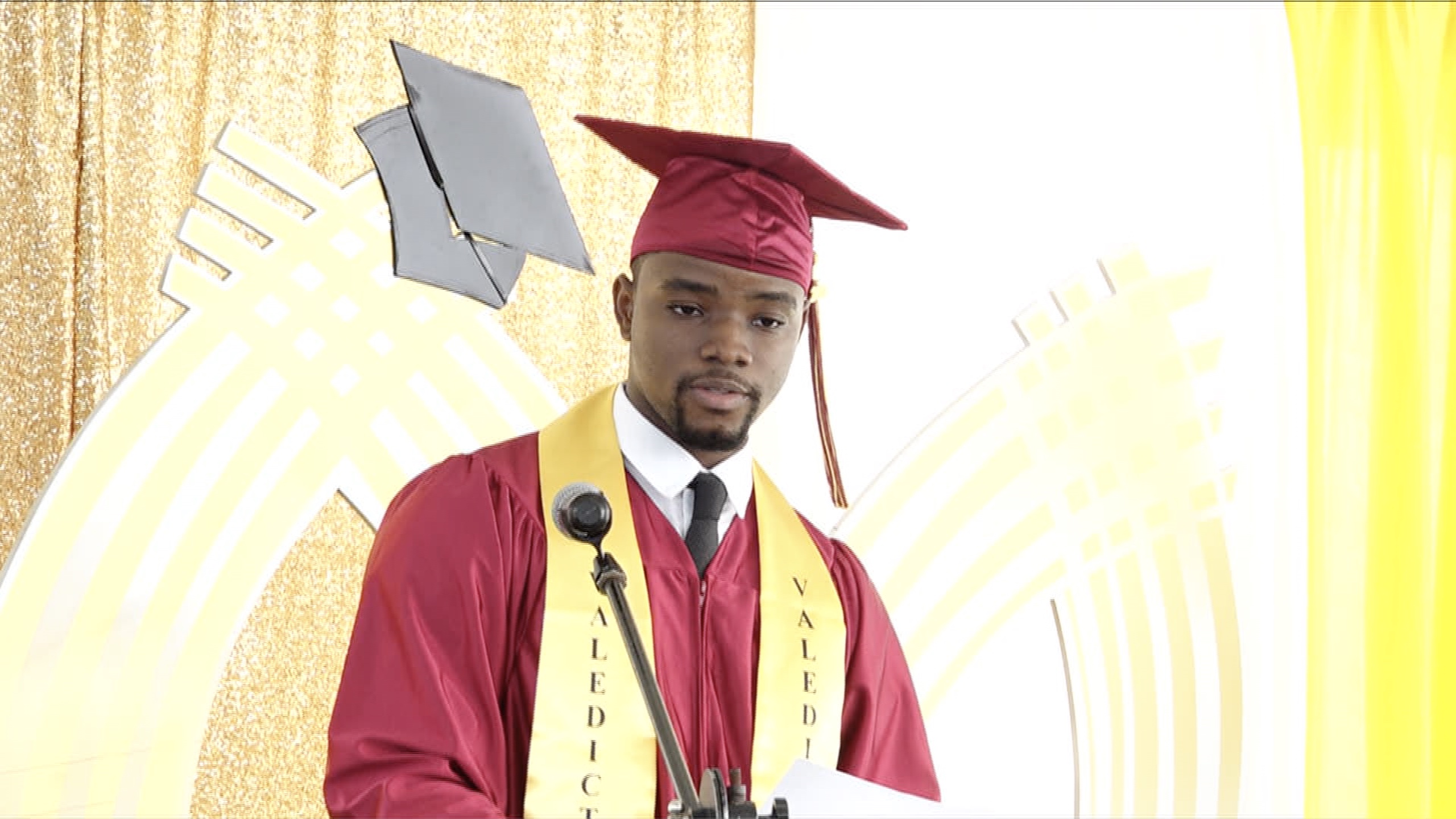 Mr. Zyte Bodley, Valedictorian of the Nevis Sixth Form College Graduating Class of 2021 delivering the valedictory speech at the graduation ceremony at the Nevis Cultural Village on March 02, 2022