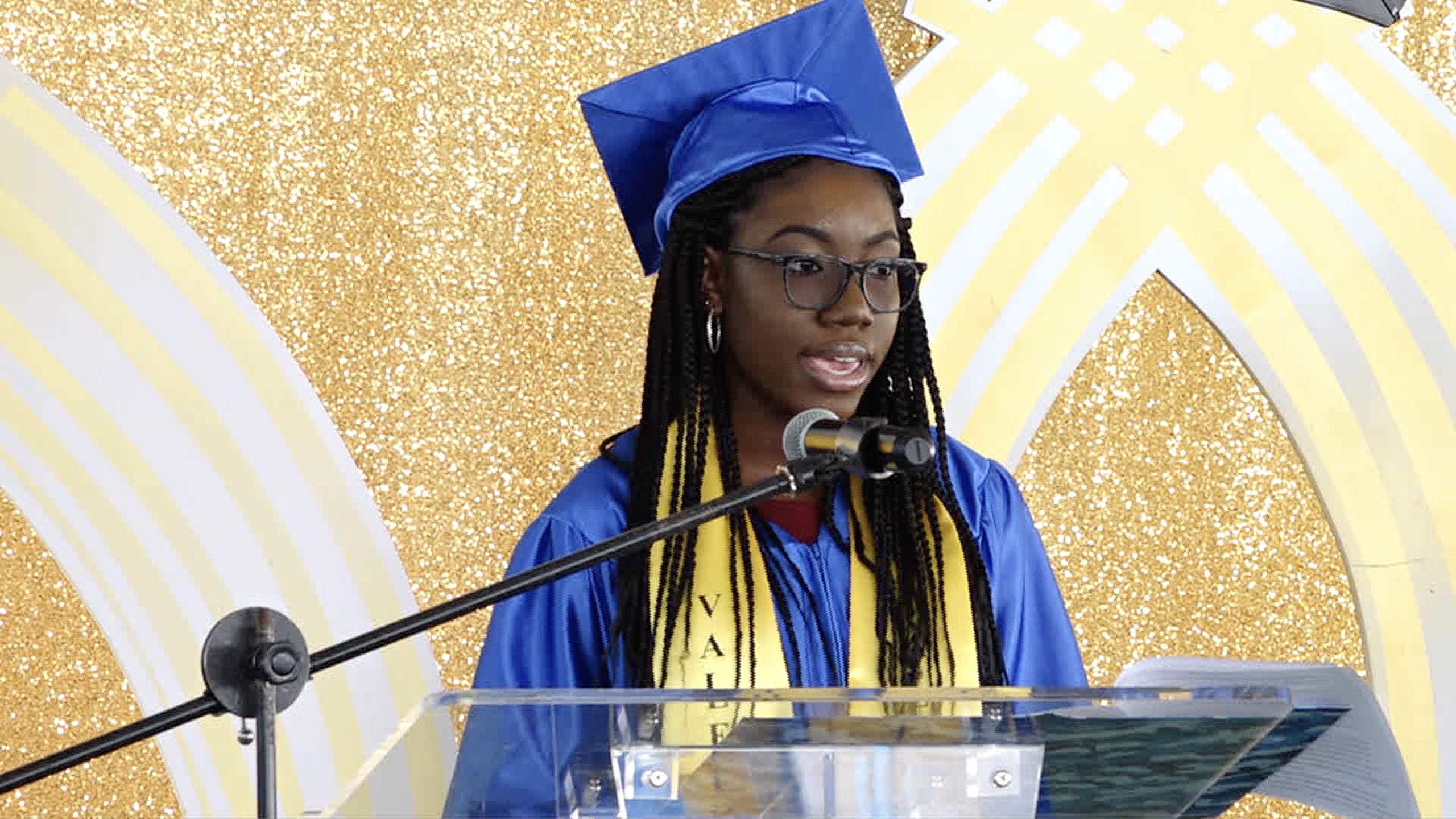 Ms. Jahkéla Barrett, Valedictorian of the Charlestown Secondary School Graduating Class of 2021 delivering the valedictory speech at the graduating ceremony at the Nevis Cultural Village on March 02, 2022