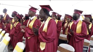 A section of the 54 graduands at the Nevis Sixth Form College graduation ceremony on March 02, 2022, at the Nevis Cultural Village