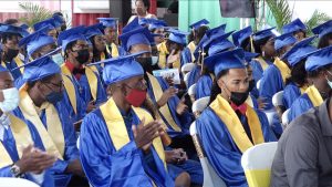 A section of the Charlestown Secondary School Graduating Class of 2021 at the graduating ceremony at the Nevis Cultural Village on March 02, 2022