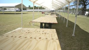Display booths ready on March 23, 2022, for the Department of Agriculture's 2022 Agriculture Open Day at the Elquemedo T. Willett Park in Charlestown