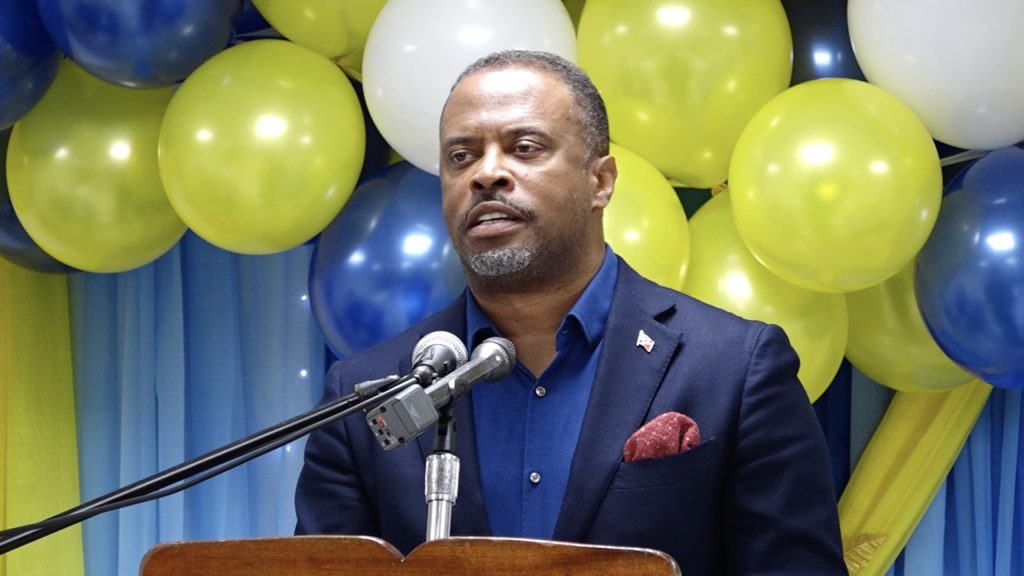 Hon. Mark Brantley, Premier of Nevis and Minister of Trade and Consumer Affairs in the Nevis Island Administration delivering remarks at a recent joint retreat at the Malcolm Guishard Recreational Park at Pinney’s hosted by the Department of Trade and Consumer Affairs
