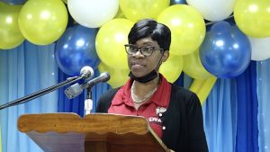 Mrs. Mentrice Arthurton, Director at the Department of Trade and Consumer Affairs delivering remarks at a recent joint retreat at the Malcolm Guishard Recreational Park at Pinney’s hosted by the department 