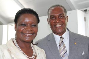 The late Ambassador His Excellency Vance Winkworth Amory then Premier of Nevis and his wife Vernie following a sitting of the Nevis Island Assembly at Hamilton House in 2013 (file photo)