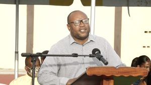Mr. Jamir Claxton, Director of the Department of Sports in Nevis at the official reopening of the Cicely Grell-Hull Dora Stevens Netball Complex in Charlestown