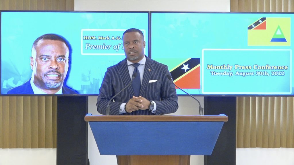 Hon. Mark Brantley, Premier of Nevis at his recent monthly press conference