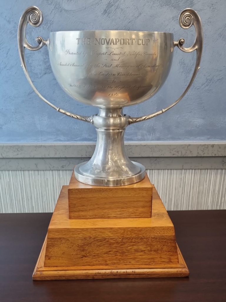 The Novaport Cup Award captured by the Nevis Air and Sea Ports Authority at the recent Port Management Association of the Caribbean (PMAC) Virtual 25th Annual General Meeting