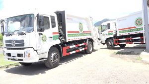 The two new SPV garbage trucks among four pieces of equipment donated by the Nevis Island Administration on September 08, 2022, for use by the Nevis Solid Waste Management Authority at the landfill at Long Point