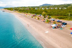 A section of the famed Pinney’s Beach on Nevis, home to Sunshine’s Bar, Lounge and Grill, a nominee in the Caribbean Journal (CJ) Travelers’ Choice Awards 2022