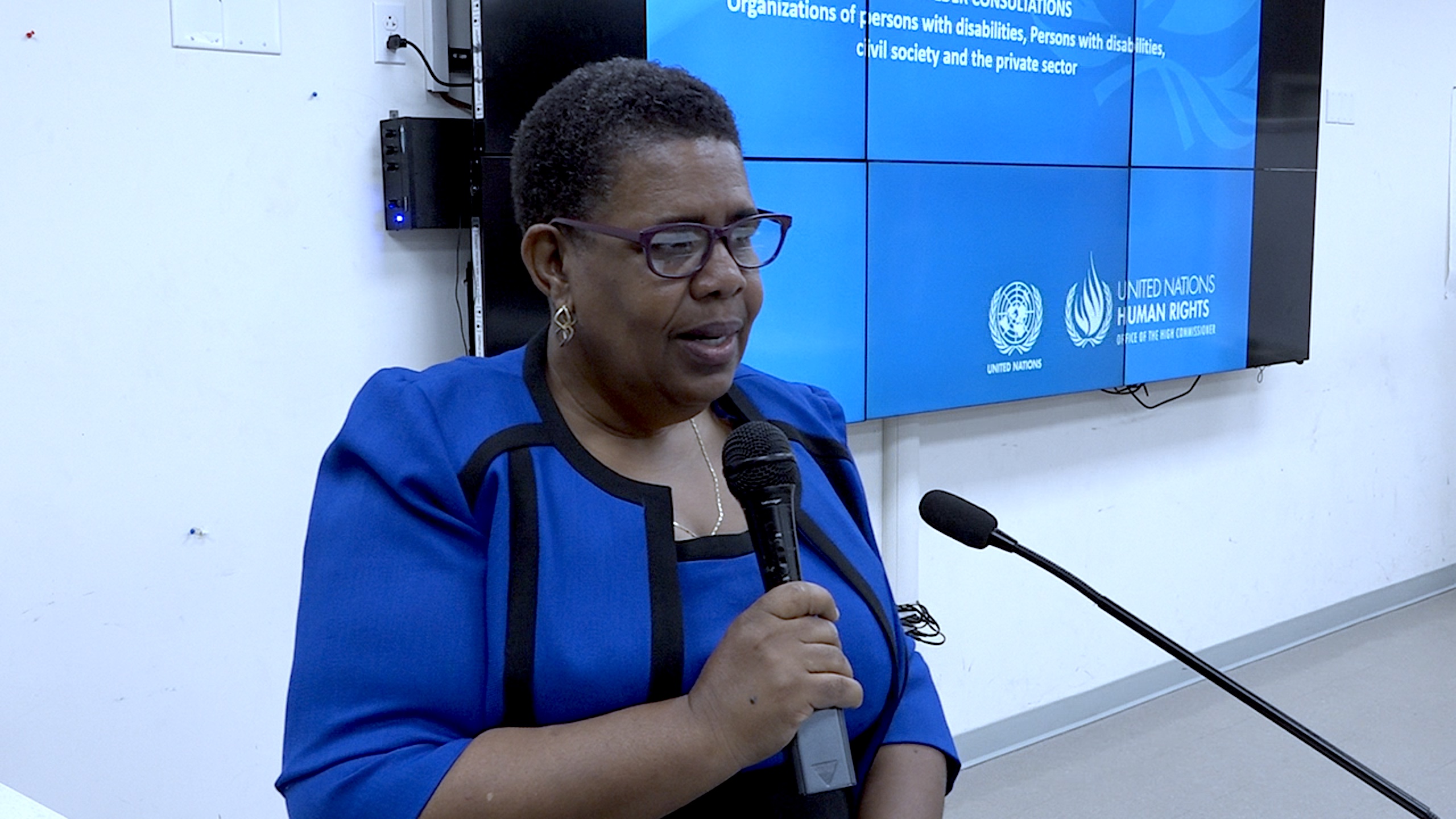 Ms. Joyce Moven, Coordinator of the Sustainable Development Unit in the Ministry of Social Development in the Nevis Island Administration, delivering remarks at the Universal Periodic Review Trust Fund Disabilities Project – St. Kitts and Nevis (Stakeholder Consultations) on November 22, 2022, at the Nevis Disaster Management Department’s conference room