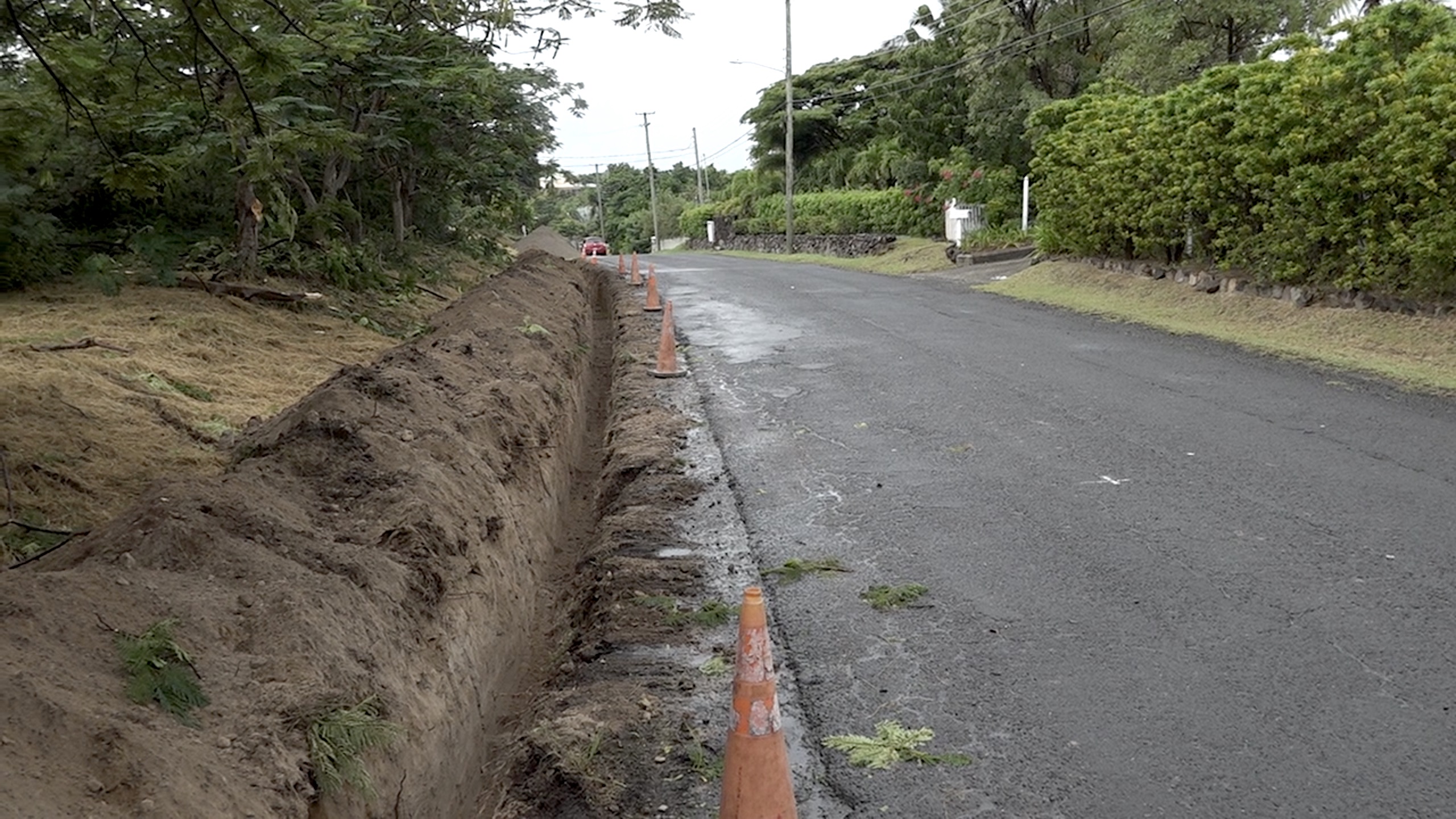 The Nevis Water Department’s Projects Team preparing trenches for installation of water mains at Cliffdwellers on November 07, 2022, as part of the Island Main Road Rehabilitation and Safety Improvement Project