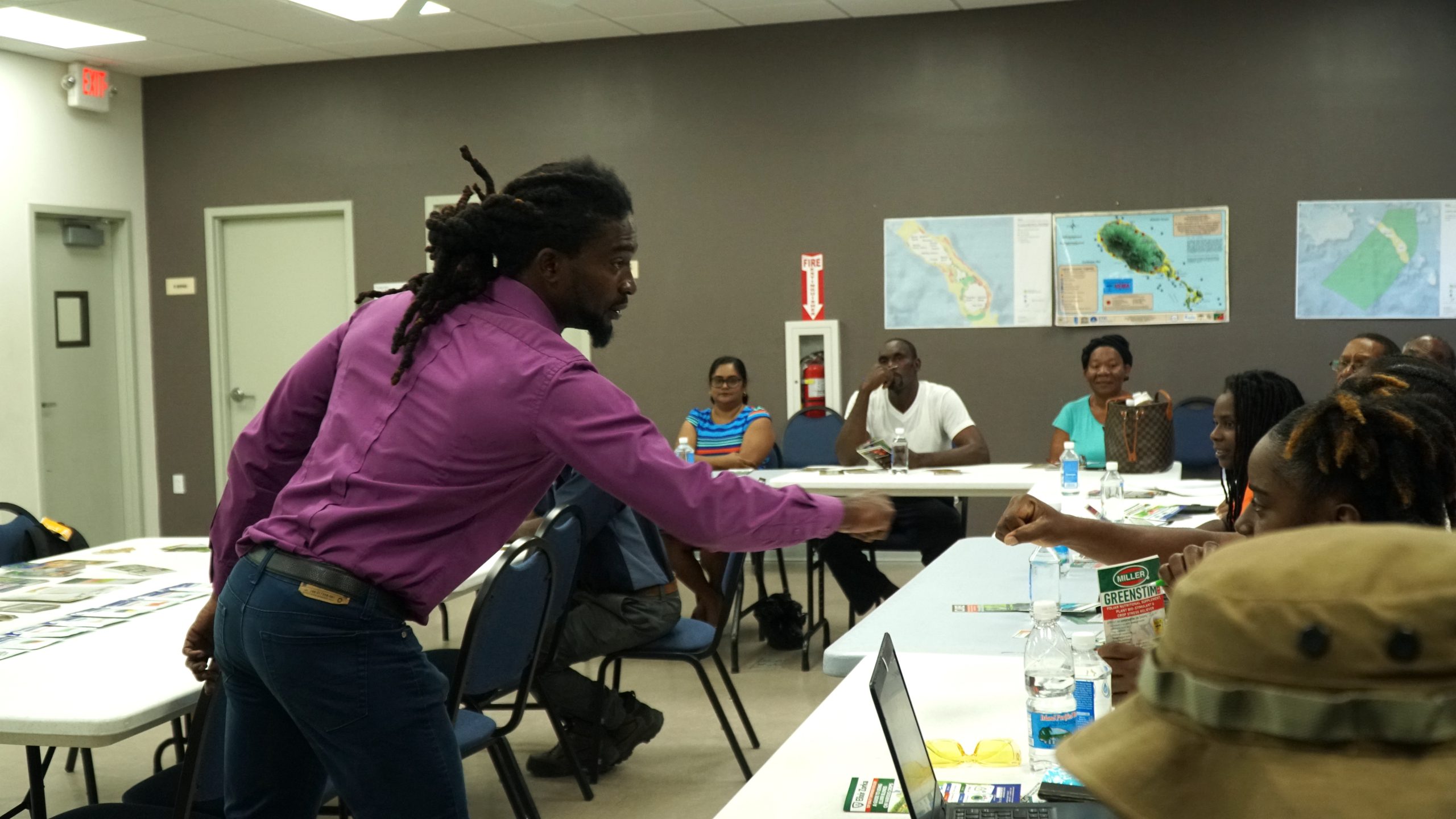 Mr. Kennedy Paul, Technical Export Agronomist from Trinidad-based Caribbean Chemicals, making a presentation at a symposium on crop protection hosted by Caribbean Chemicals in collaboration with the Department of Agriculture in Nevis at the Emergency Operations Center at Long Point on January 26, 2023