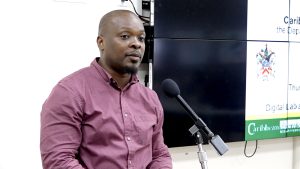 Mr. Randy Elliott, Director at the Department of Agriculture on Nevis, delivering remarks at the opening ceremony of a symposium on crop protection by Trinidad-based Caribbean Chemicals in collaboration with the Department of Agriculture on Nevis at the Emergency Operations Center at Long Point on January 26, 2023  