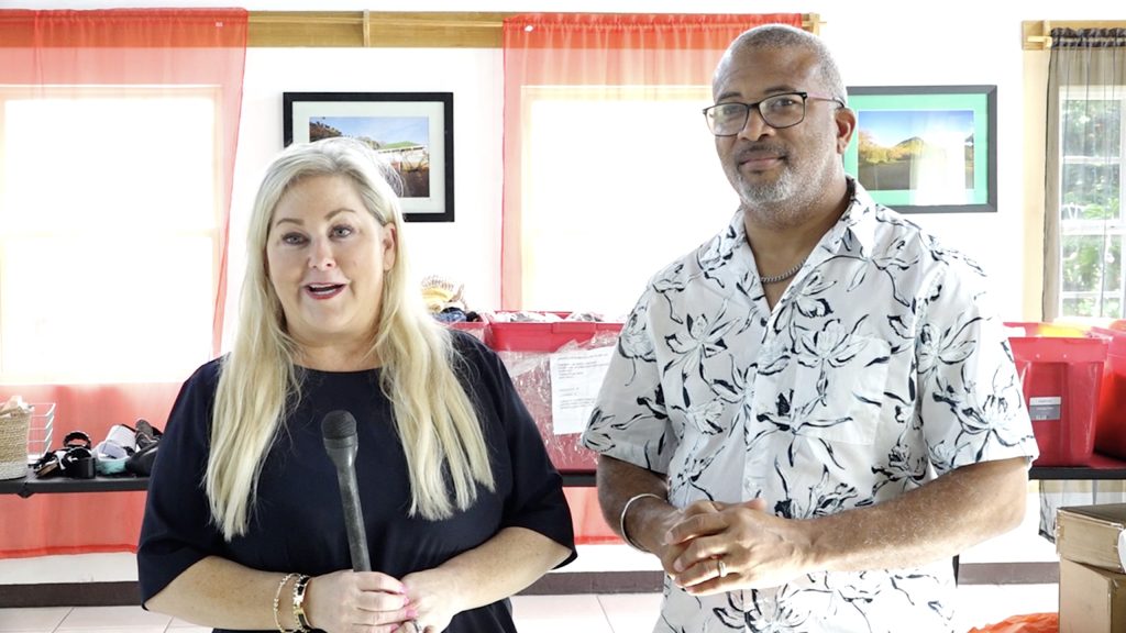 (L-r) Mrs. Janie Busbee, founder of Mother to Mother, a non-profit charitable organisation based in Nashville, Tennessee with Hon. Spencer Brand, Minister in the Nevis Island Administration, at the Cotton Ground Community Centre on December 31, 2022