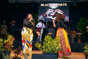 Ms. Nayala Daniel and Ms. Anna Hadeed performing a duo at the Nevis Cultural Development Foundation’s “Black Hearts Freedom Edition” production at the Nevis Performing Arts Centre on February 26, 2023 (photo provided)