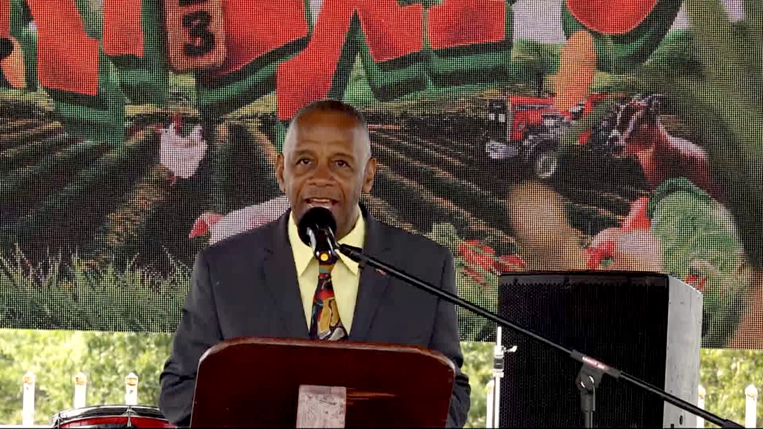 Hon. Eric Evelyn, Minister of Agriculture and Deputy Premier of Nevis delivering his address at the opening ceremony for Agri-Expo 2023 at the Elquemedo T. Willett Park on March 30, 2023