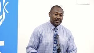 Mr. Brian Dyer, Director of the Nevis Disaster Management Department, delivering welcoming remarks at the start of a three-day Water and Sanitation Hygiene workshop at the Nevis Disaster Management Department’s conference room on March 20, 2023, hosted by the United Nations Children Fund St. Kitts and Nevis in partnership with the Nevis Disaster Management Department and the National Emergency Management Agency