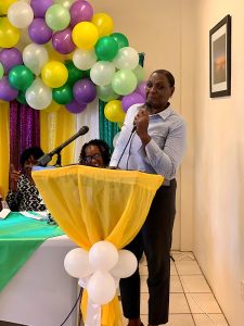 Mrs. Lydia Claxton delivering remarks at a retirement gathering in her honour hosted by the Department of Community Development on Nevis on April 27, 2023