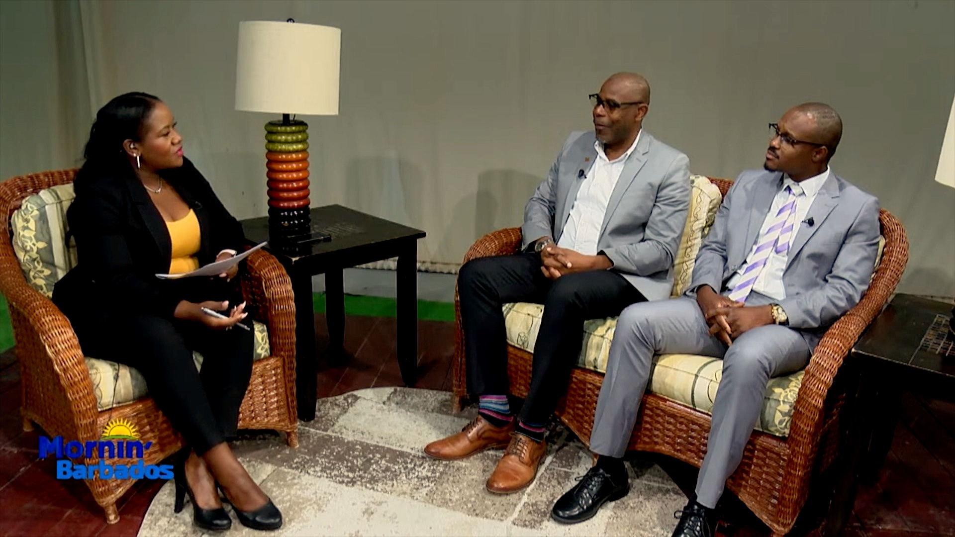 Mr. Devon Liburd, Chief Executive Officer at the Nevis Tourism Authority (middle) and Mr. Phéon Jones, Director of Sales and Marketing (right) with host of the Mornin’ Barbados television show on May 09, 2023