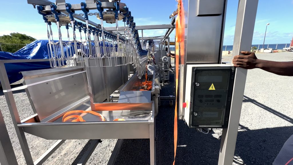 A fully assembled Processing Line for the Nevis Island Administration’s broiler processing plant on its arrival at the Long Point Port on May 26