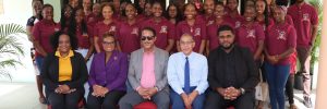 Eastern Caribbean Supreme Court Chief Justice His Lordship Mario Michel and delegation visit law students at the Nevis Sixth Form College on November 15, 2024- front (l-r) Deputy Principal, Mrs. Kerilyn David; Chief Registrar Michelle John Theobalds; Chief Justice His Lordship Mario Michel; Court Administrator Gregory Girard; and CAPE law lecturer Mr. Dé-Jono Liburd